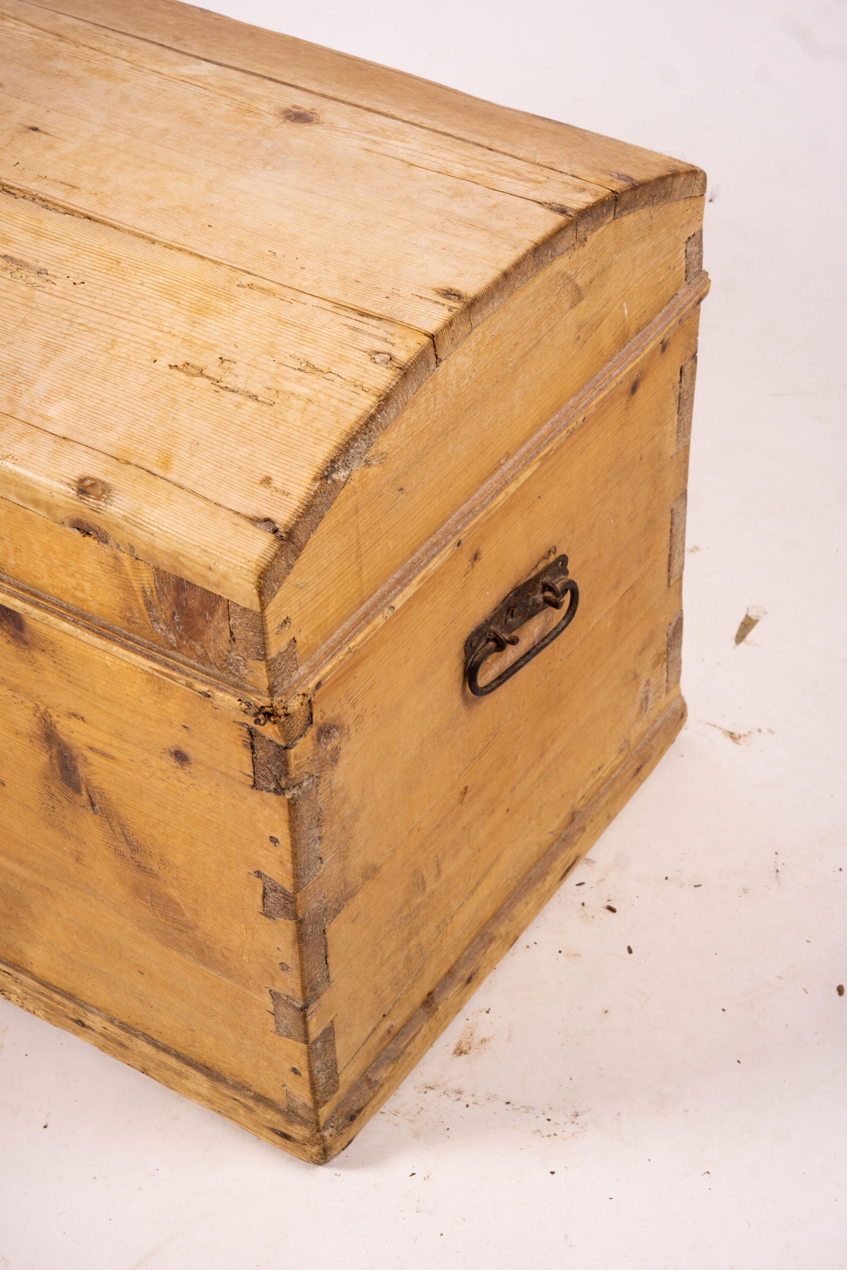 A small 19th century Continental pine domed top trunk, length 74cm, width 40cm, height 46cm